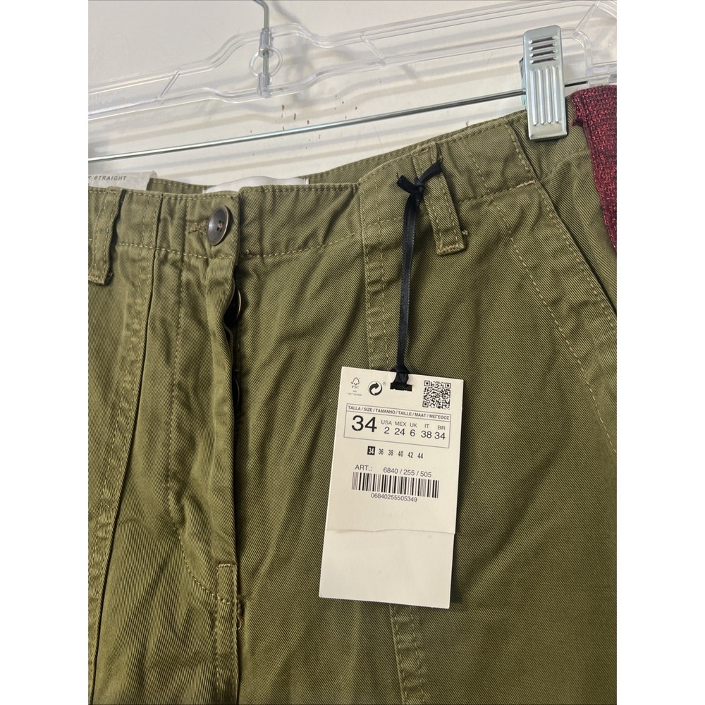 Zara‎ The Workers  Straight Green  Pants Size 2 High Rise Ref Stripe Casual - Picture 3 of 8